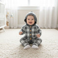 Cozy Check Knit Hooded Romper