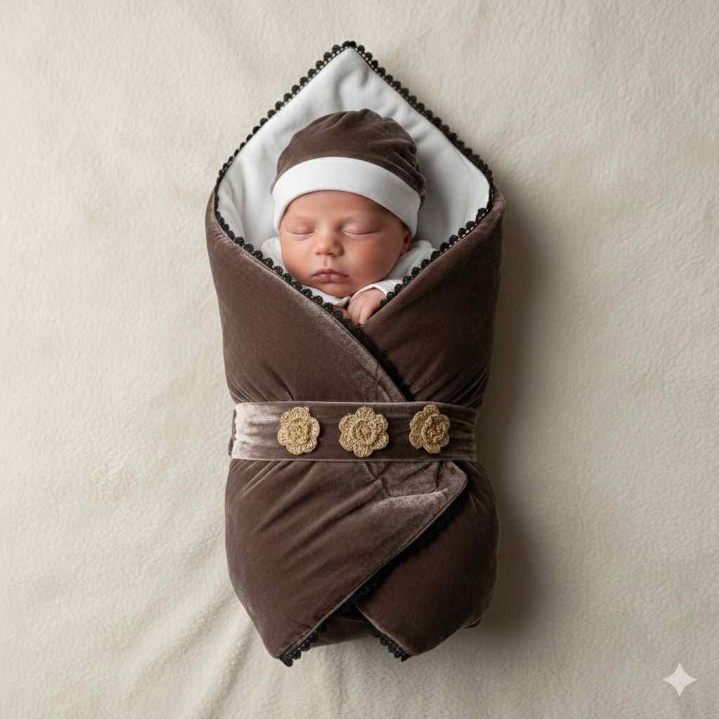 Mocha Velvet Bloom Baby Drape Set