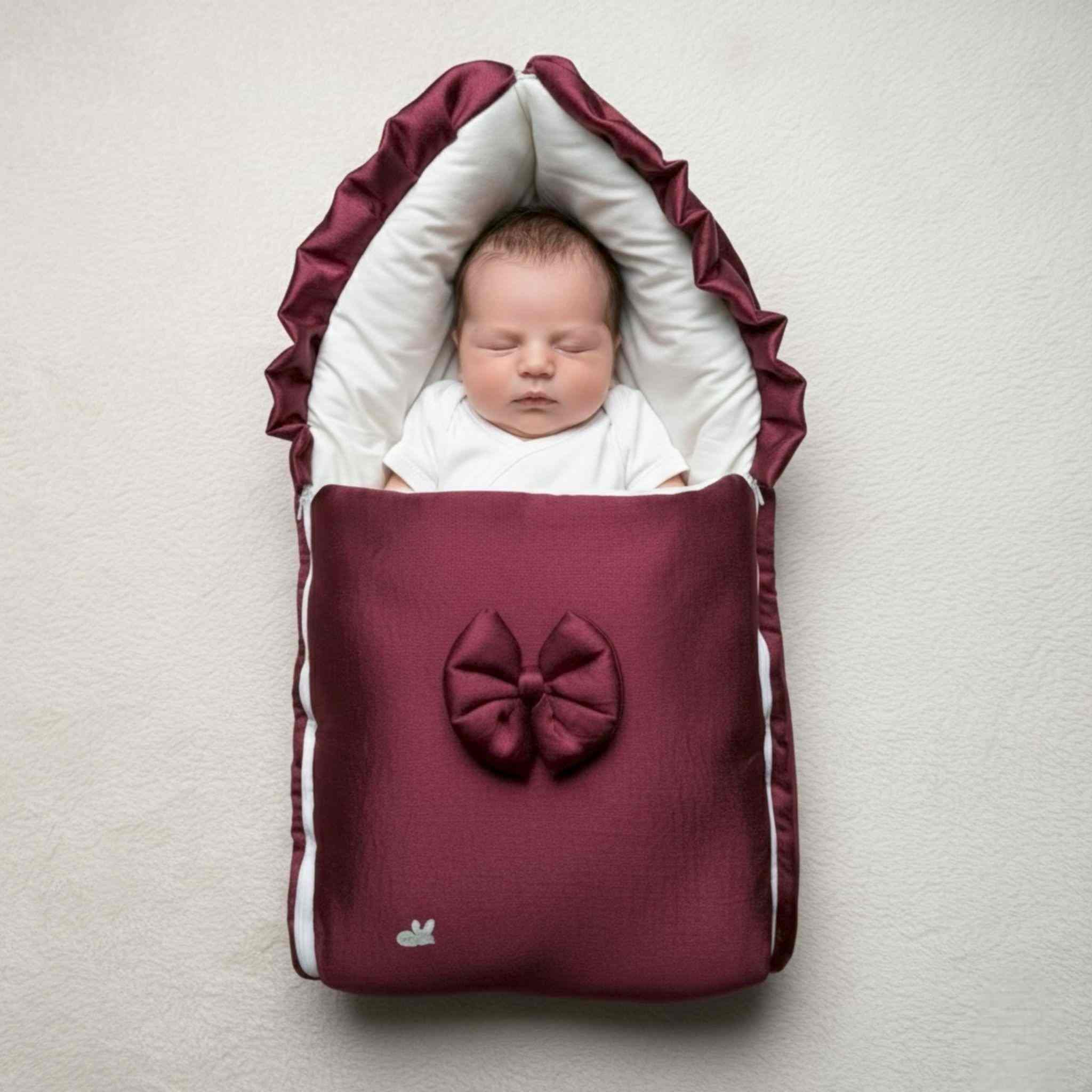 Berry Satin Bow Baby Sleeping Bag